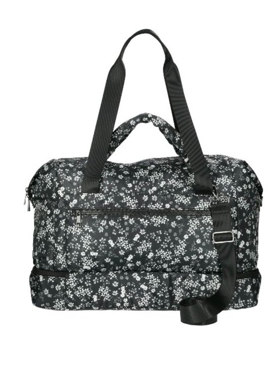 Handbags - Black White Floral Carry-On Duffel Bag Adjustable Straps Shoulder Strap